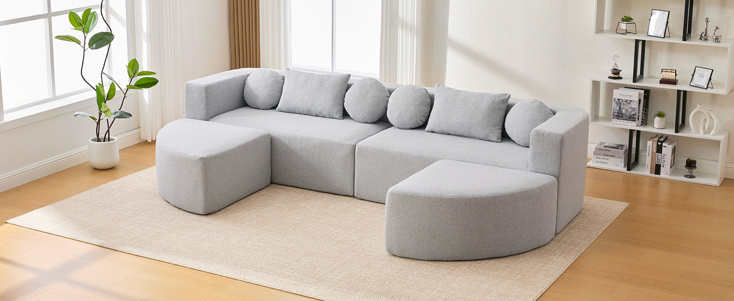 Sectional Sofa U-Shape Modular Boucle Gray 6-Seat Deep Seating 114.9x64.5 In