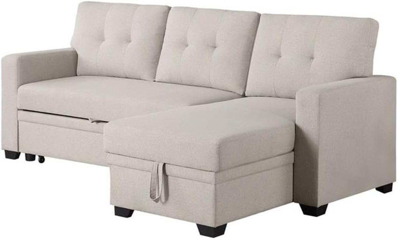 Beige L Shaped Convertible Sleeper Sectional Couch