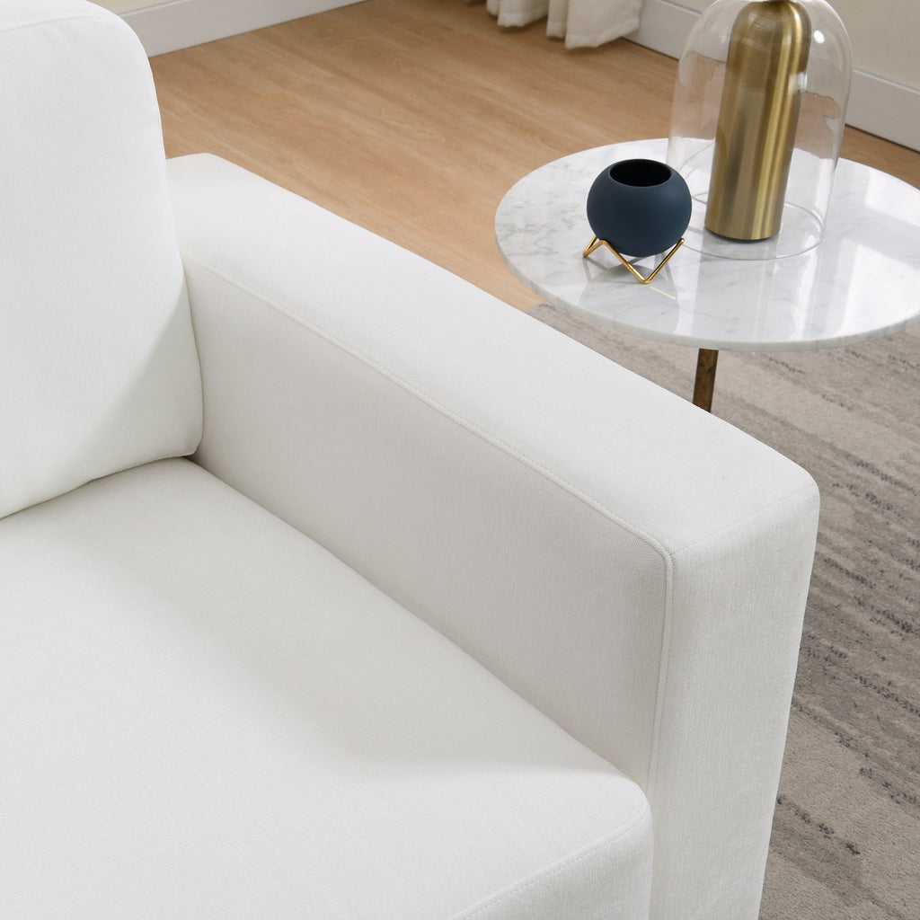 Accent Chair Mid-Century Chenille Ivory Wide Arms 7 In Cushion 39x33x33 In