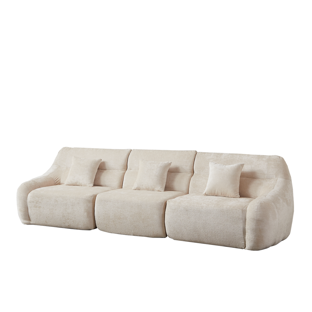 Sectional Sofa Curved Beige Chenille 123.2 Inch Four Pillows No Assembly