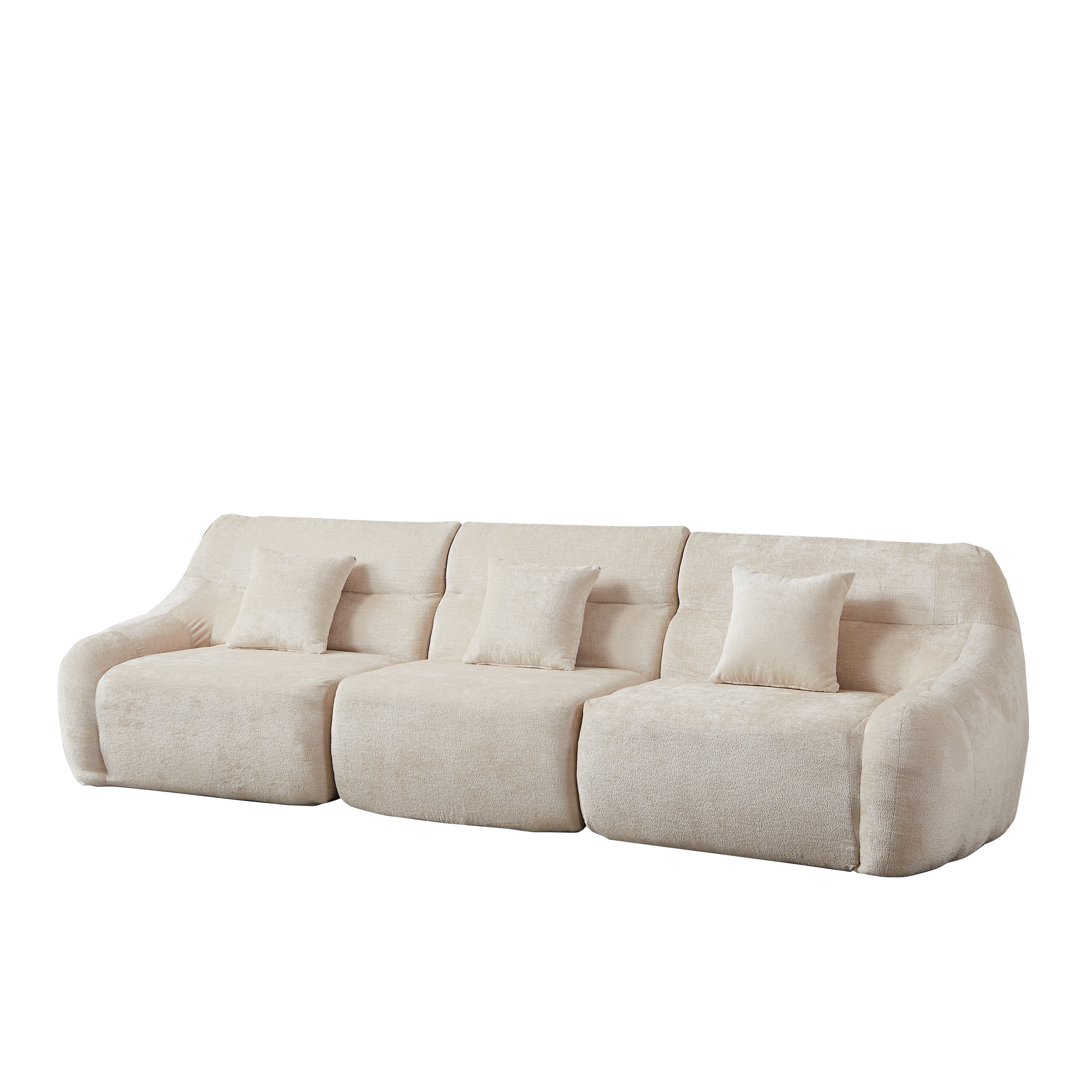 Sectional Sofa Curved Beige Chenille 123.2 Inch Four Pillows No Assembly