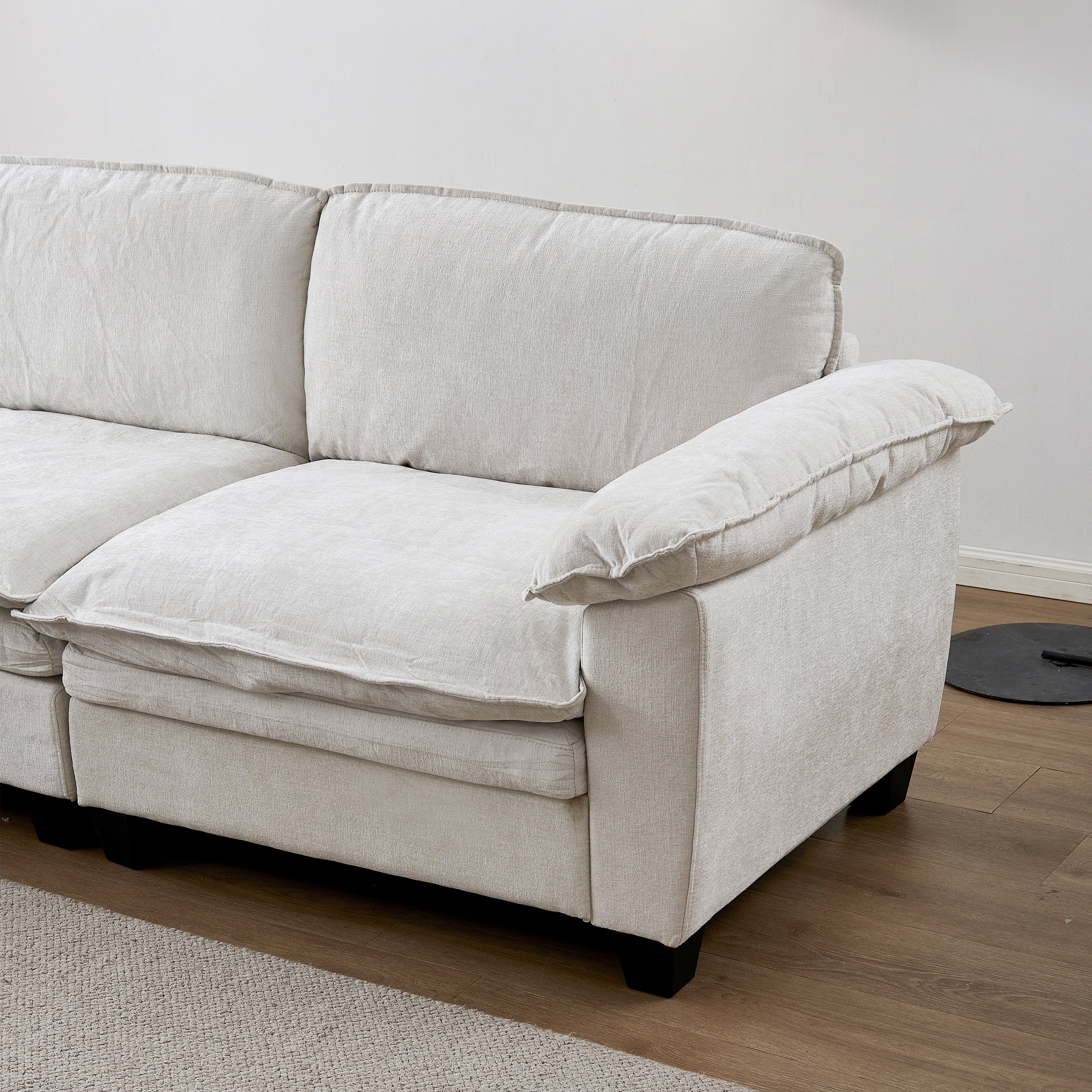 Living Room Furniture Sofa Luxury Couch with Ottoman Soft Chenille Upholstered L Shape Sofa Beige