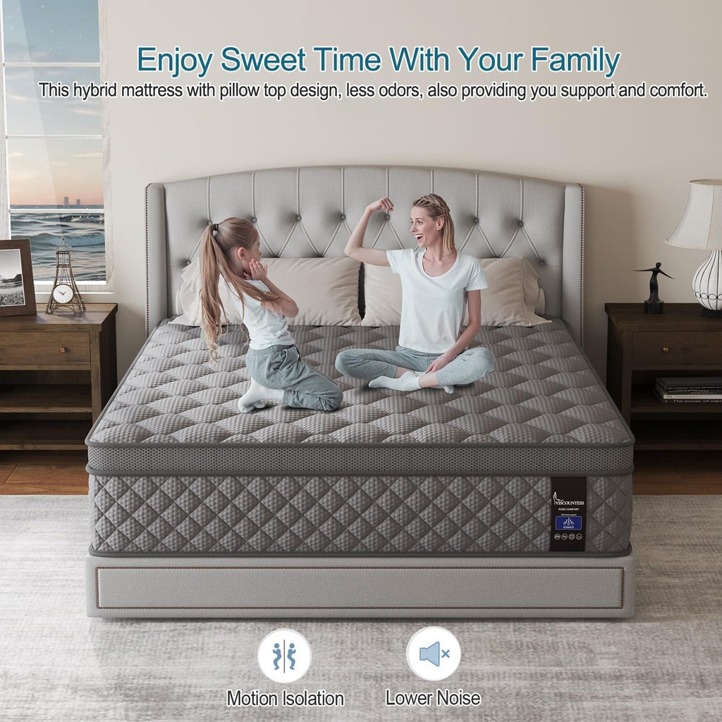 Full Gray 14Inch Premium Medium Firm Hybrid Mattress