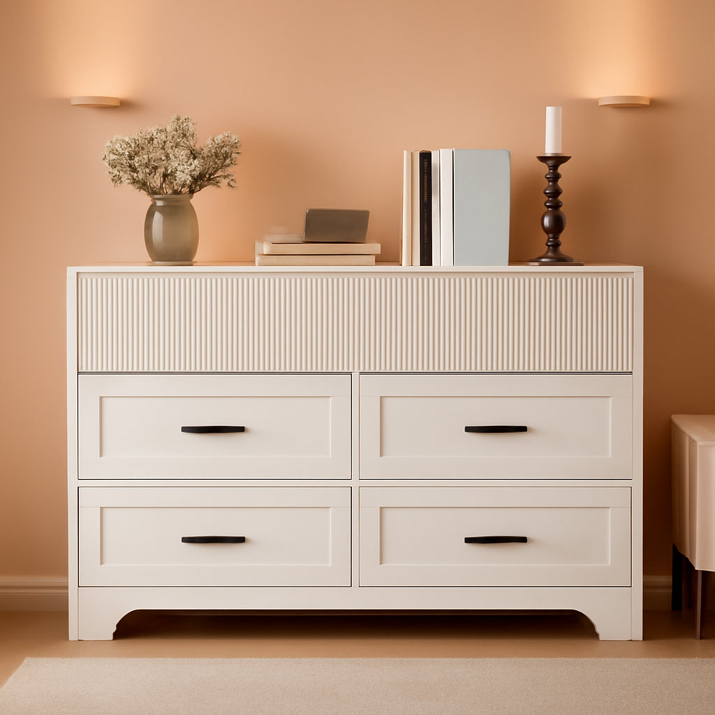 White 47Inch ContemporaryDresser With SevenDrawers