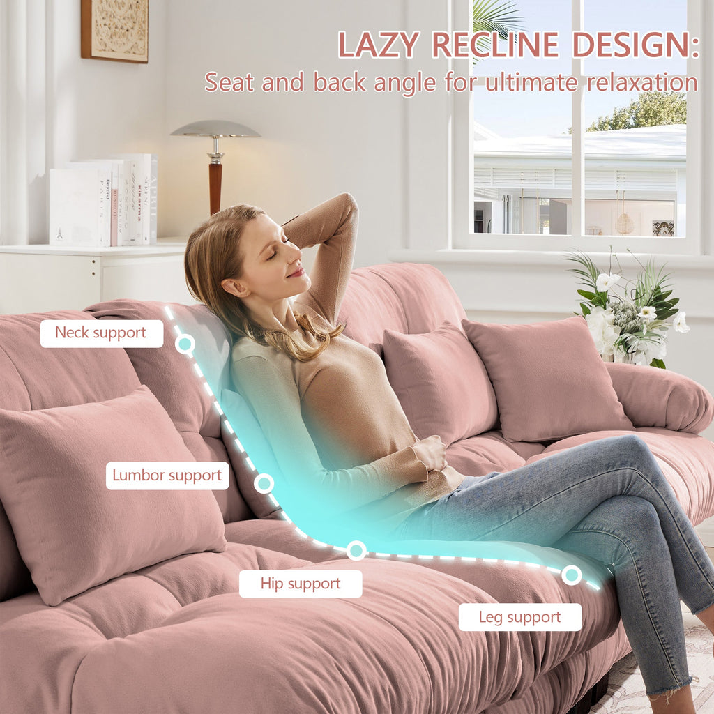 Sectional Sofa Curved Chenille Pink with Convertible Ottoman