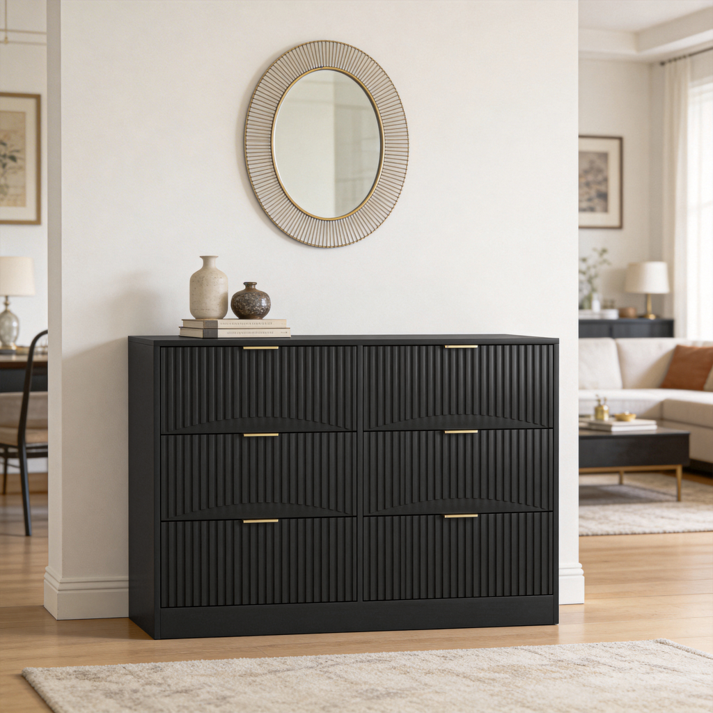 Dresser Modern 6-Drawer Black Particle Board 47.2x15.74x30.3 In