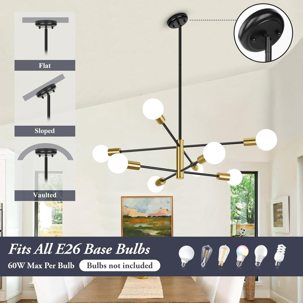Eight Light Modern Sputnik Chandelier Black And Gold