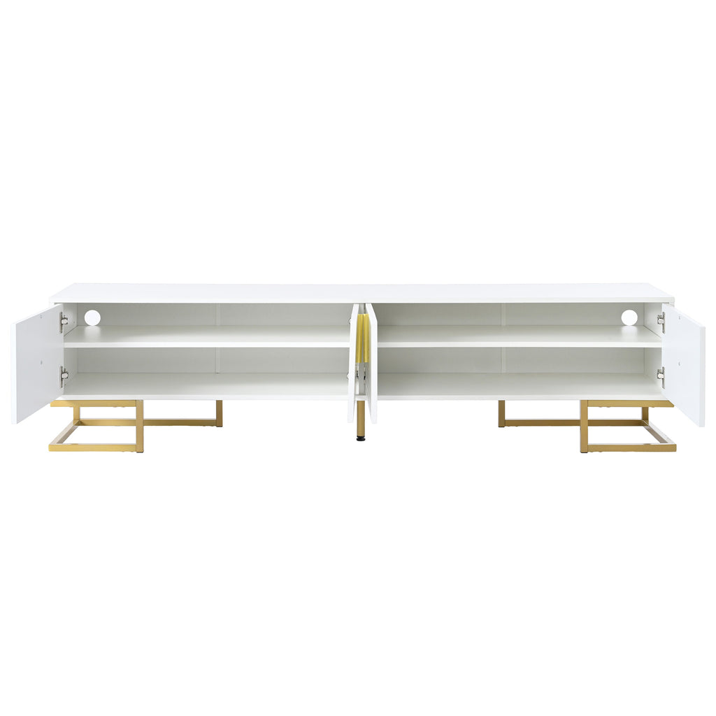 TV Stand Modern White Gold Geometric Door MDF Adjustable Shelves Fits 80 In