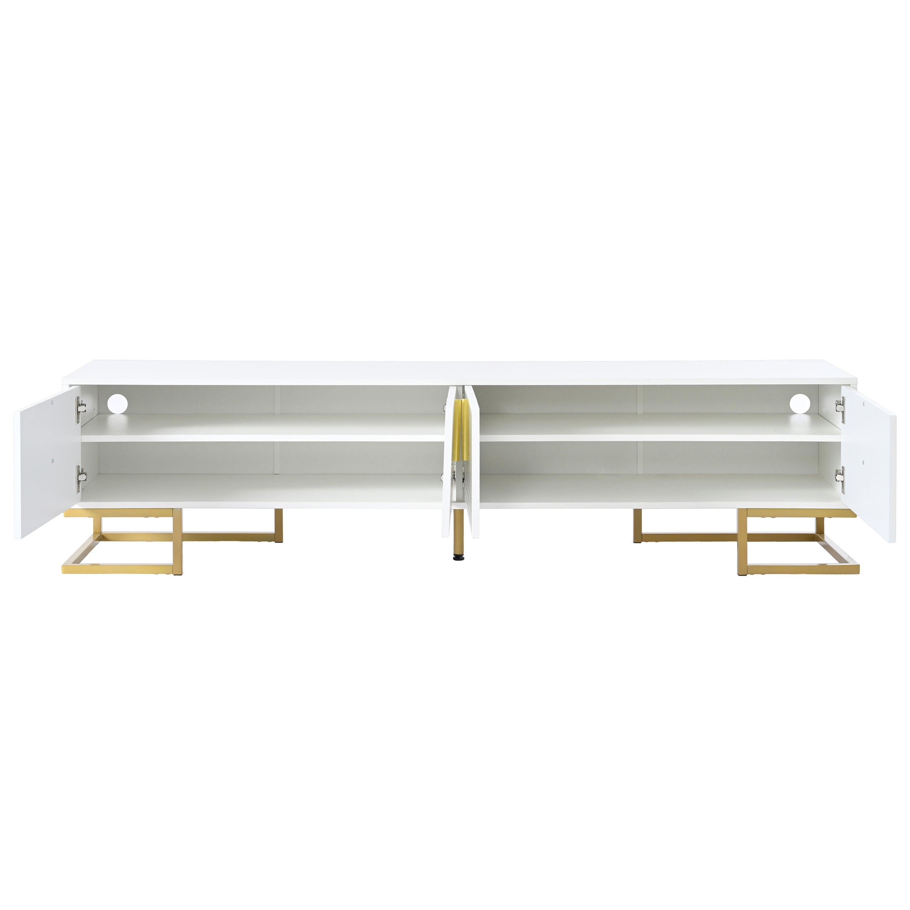 TV Stand Modern White Gold Geometric Door MDF Adjustable Shelves Fits 80 In