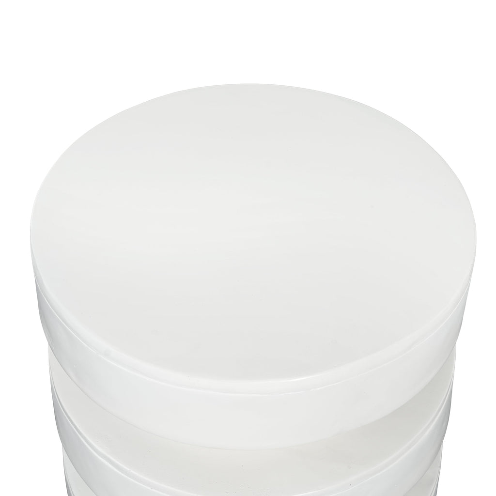 MGO Round Side Table, 3-Tier Design, Indoor Outdoor, 14.2x19.4 in, White