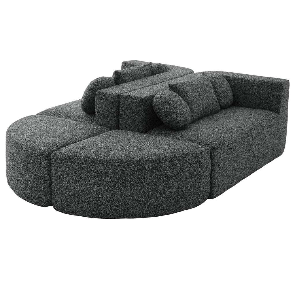 Sectional Sofa U-Shape Modular Boucle Black 6-Seat Deep Seating 114.9x64.5 In