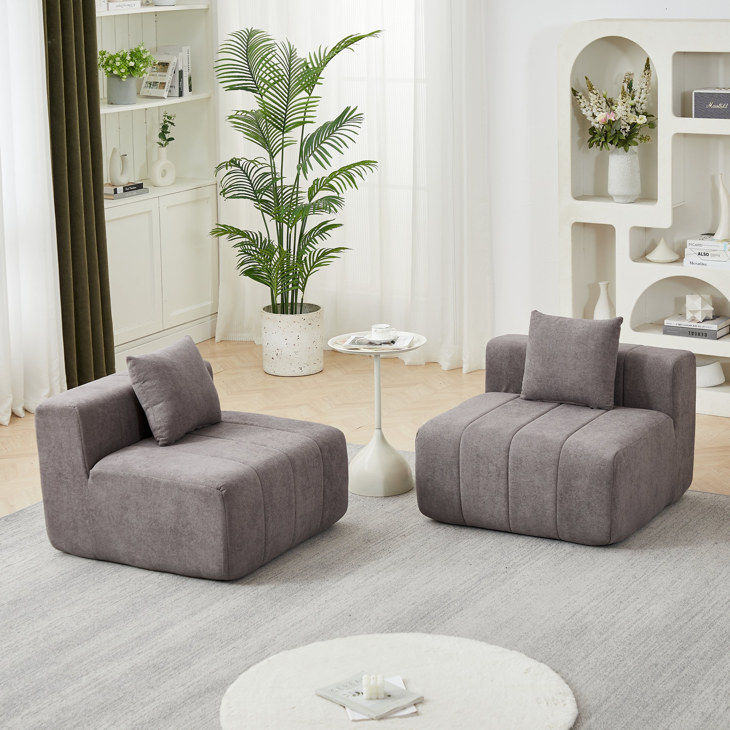 Sectional Sofa Modular Chenille with Symmetrical Design and Two Pillows
