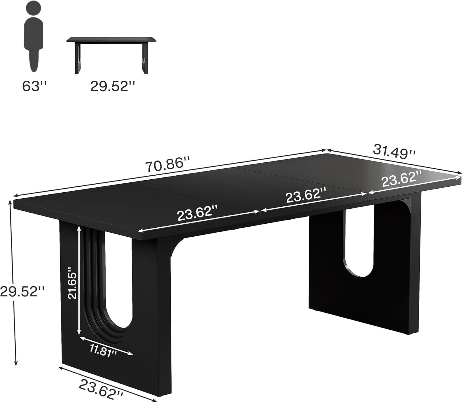 Black 71 Inch Dining Table For Six With Wood Pedestal