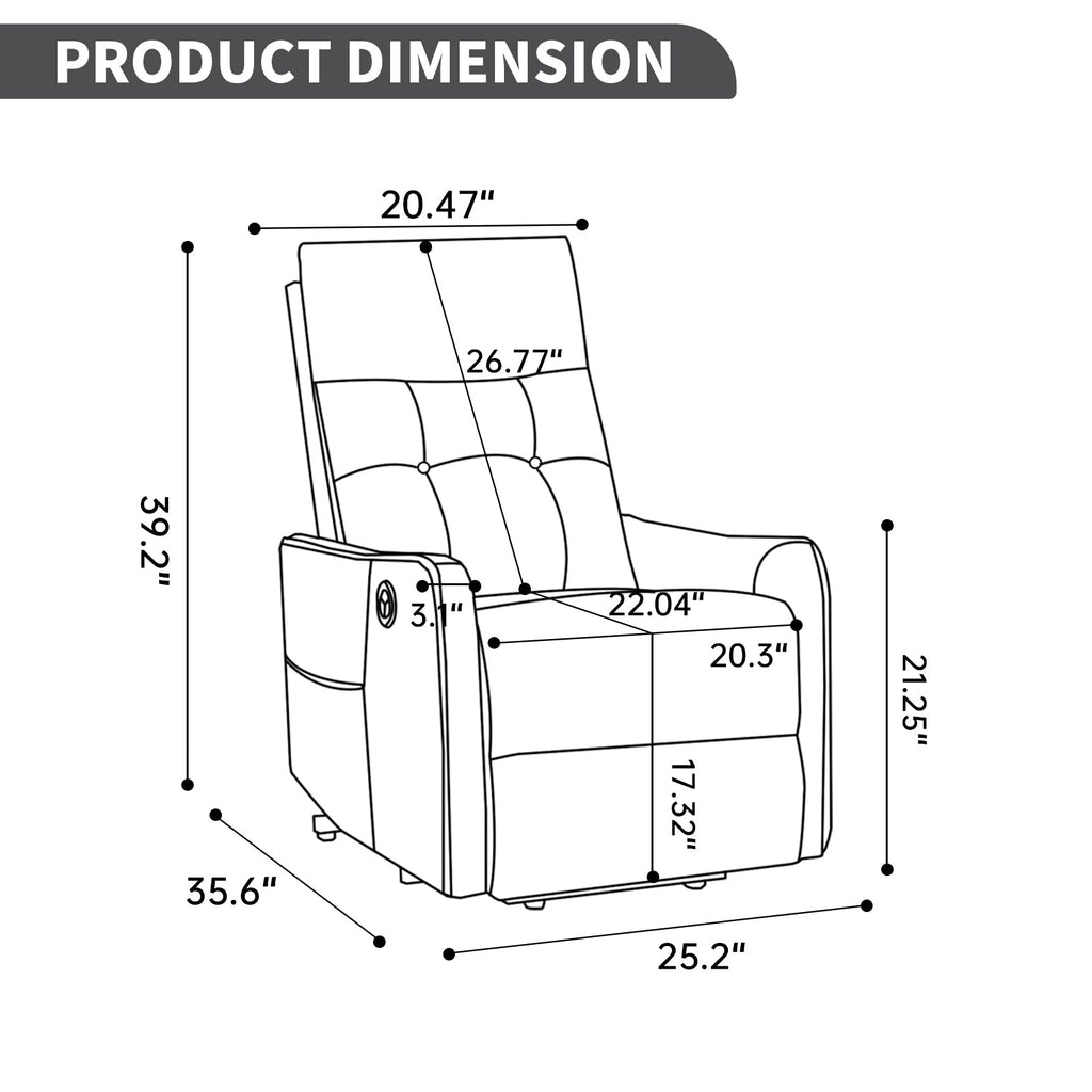 Black PU Single Motor Power Lift Recliner Chair with Massage and Heat for Elderly, Heavy Duty Motion Mechanism and One USB for Charging, Max Reclining Angle 155°