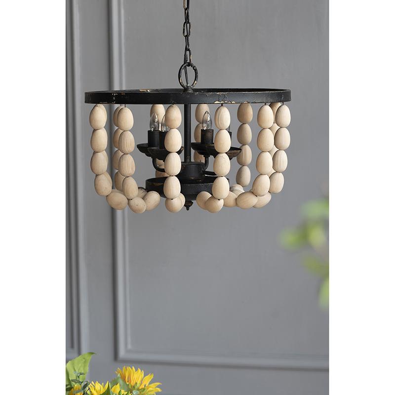 Chandelier Black Frame Cream Beaded 4-Light 19 In 14 In