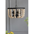 Chandelier Black Frame Cream Beaded 4-Light 19 In 14 In