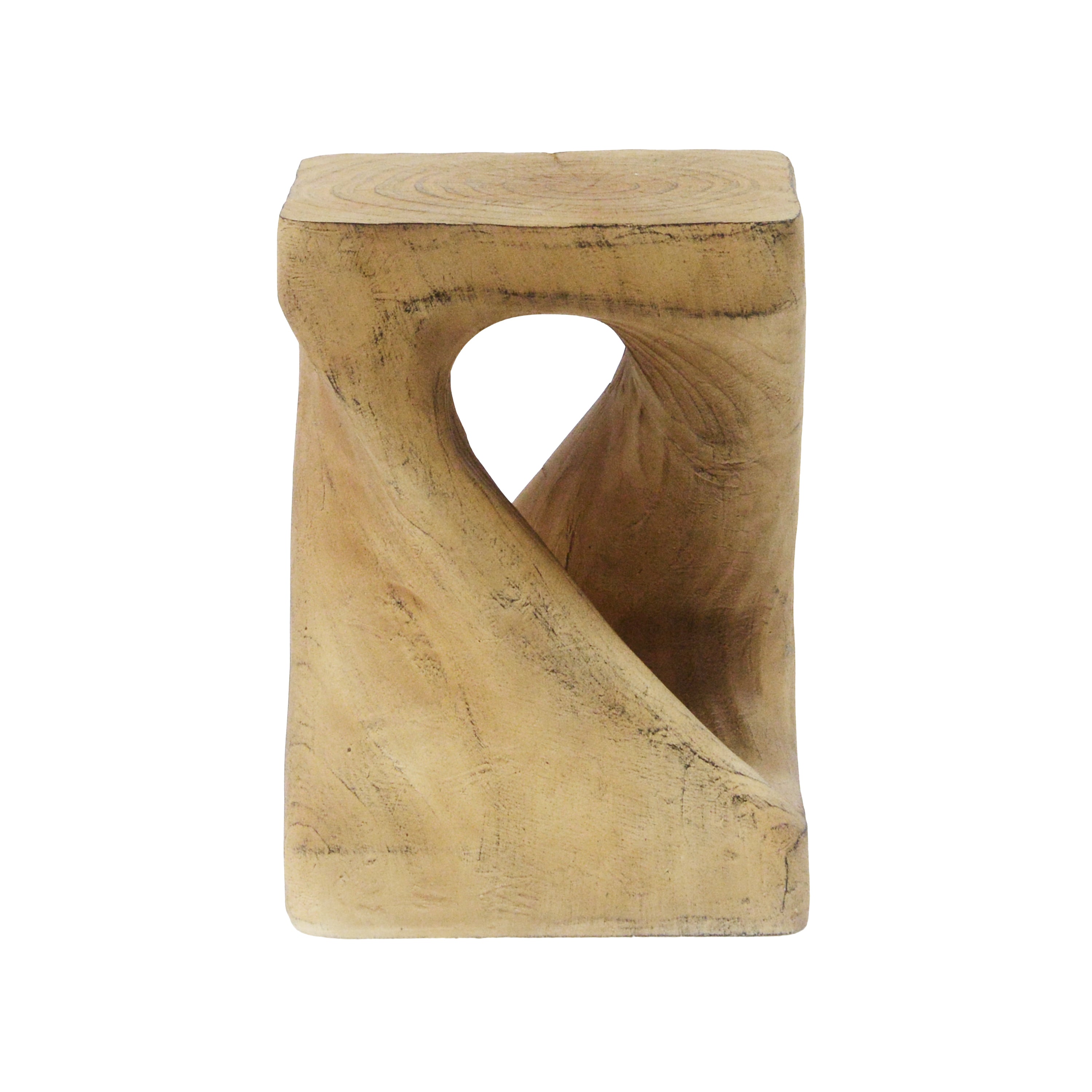 MGO Twist Shape Side Table, Wood-like Texture, Natural, 11.75x11.75x17 in