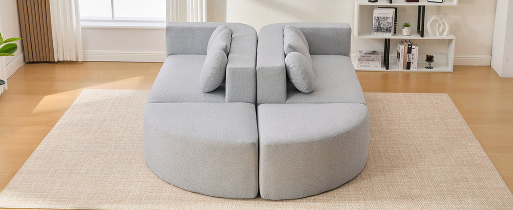 Sectional Sofa U-Shape Modular Boucle Gray 6-Seat Deep Seating 114.9x64.5 In