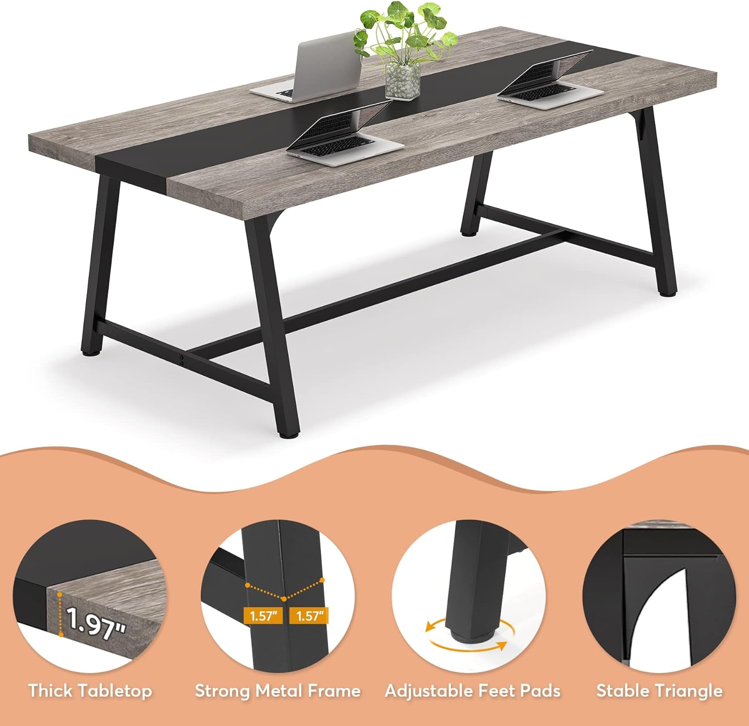 70.87 Inch Dining Table For 8 With Metal Frame In Gray