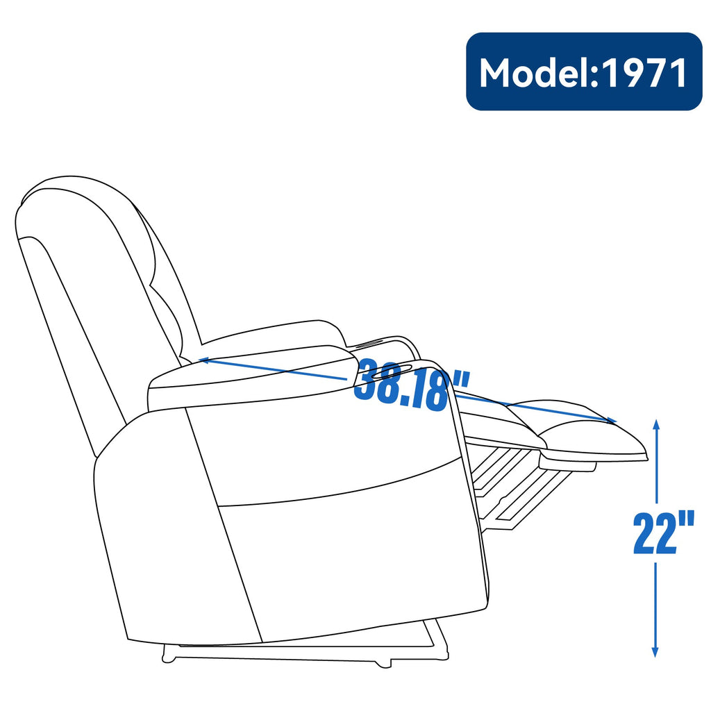 Power Lift Recliner Chair Heat Massage USB Cup Holders, Blue