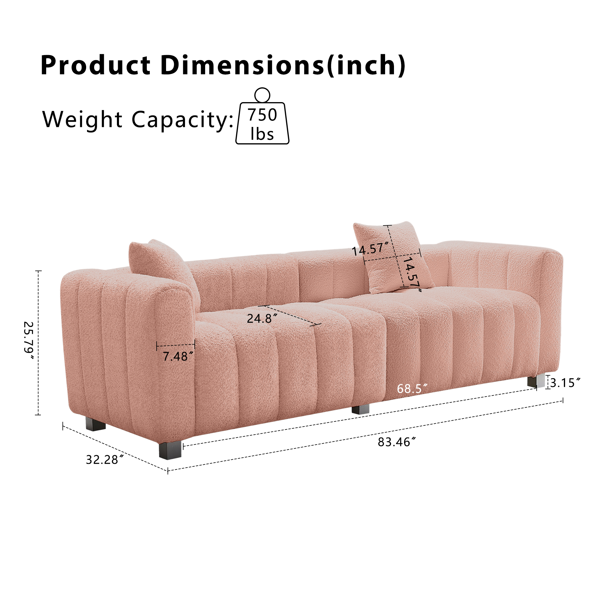 Sofa Bubble Tufted Velvet with Metal Base 83 Inch