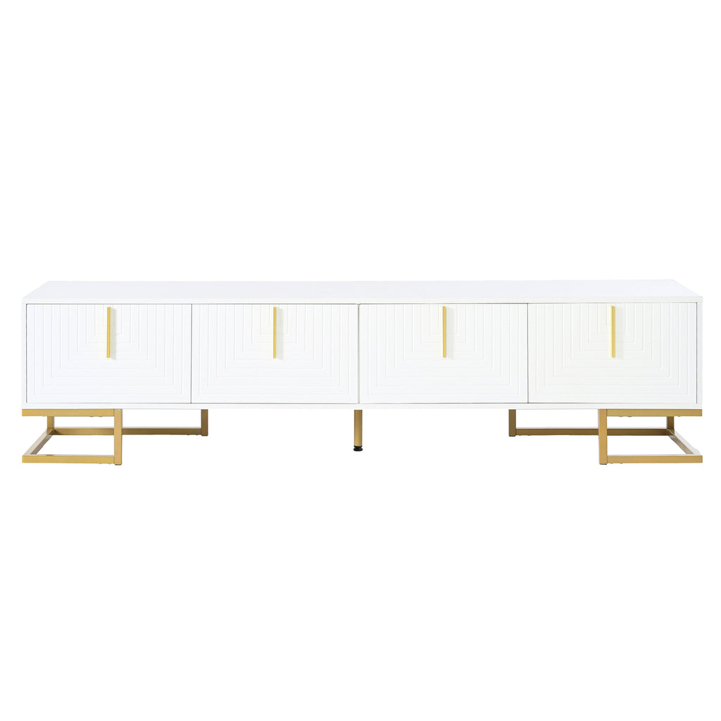 TV Stand Modern White Gold Geometric Door MDF Adjustable Shelves Fits 80 In