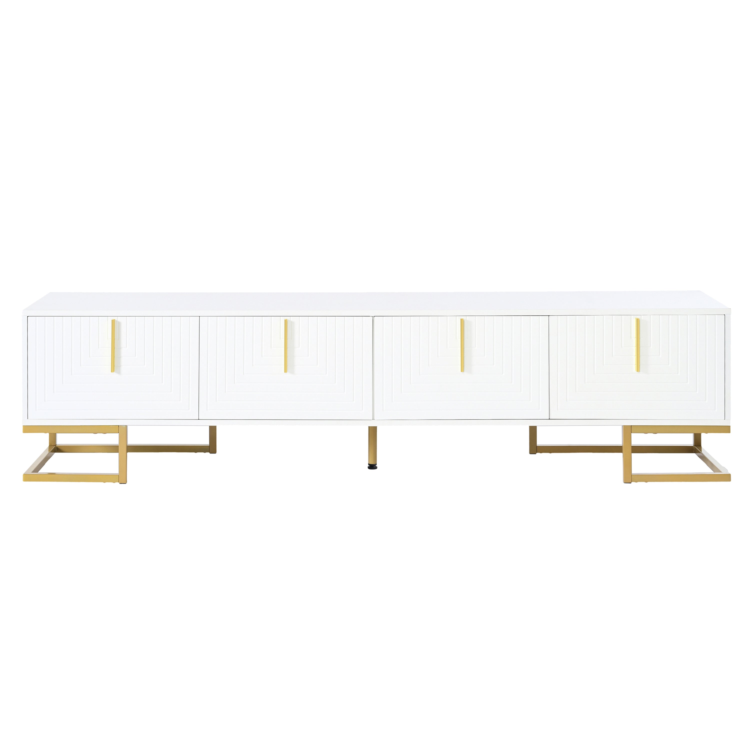TV Stand Modern White Gold Geometric Door MDF Adjustable Shelves Fits 80 In
