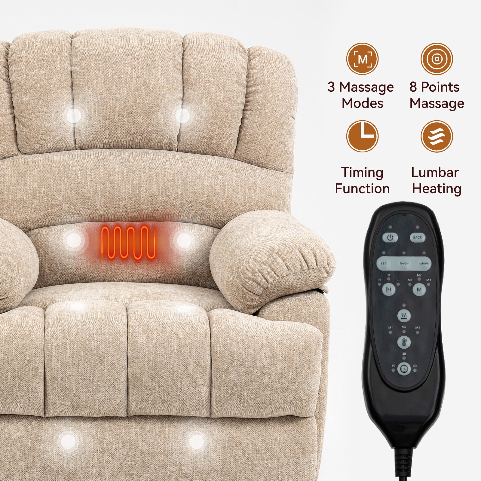 Lift Recliner Chair Power Oversized Chenille Beige 23 In Seat USB 350 LB