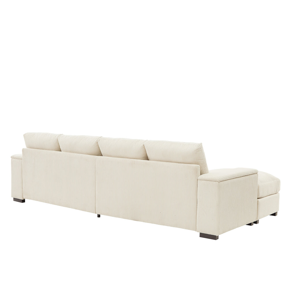Sectional Sofa L-Shaped Modern Corduroy Beige 122-inch Sleeper with Ottomans