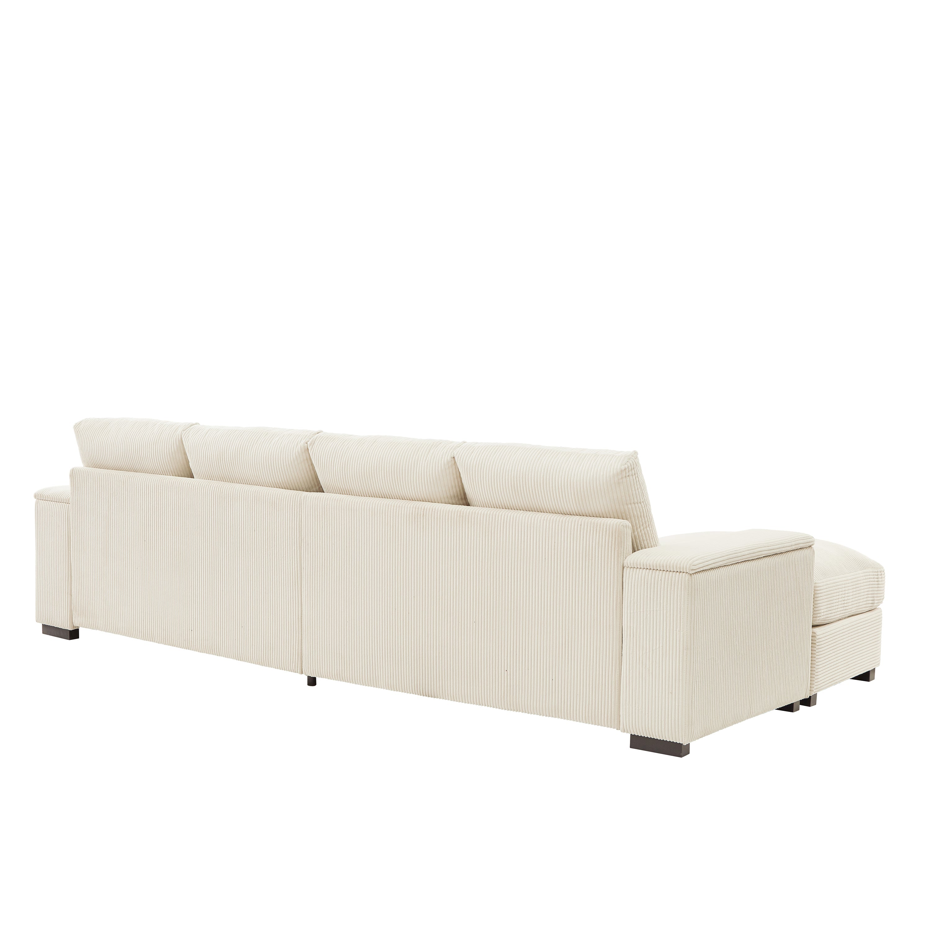 Sectional Sofa L-Shaped Modern Corduroy Beige 122-inch Sleeper with Ottomans