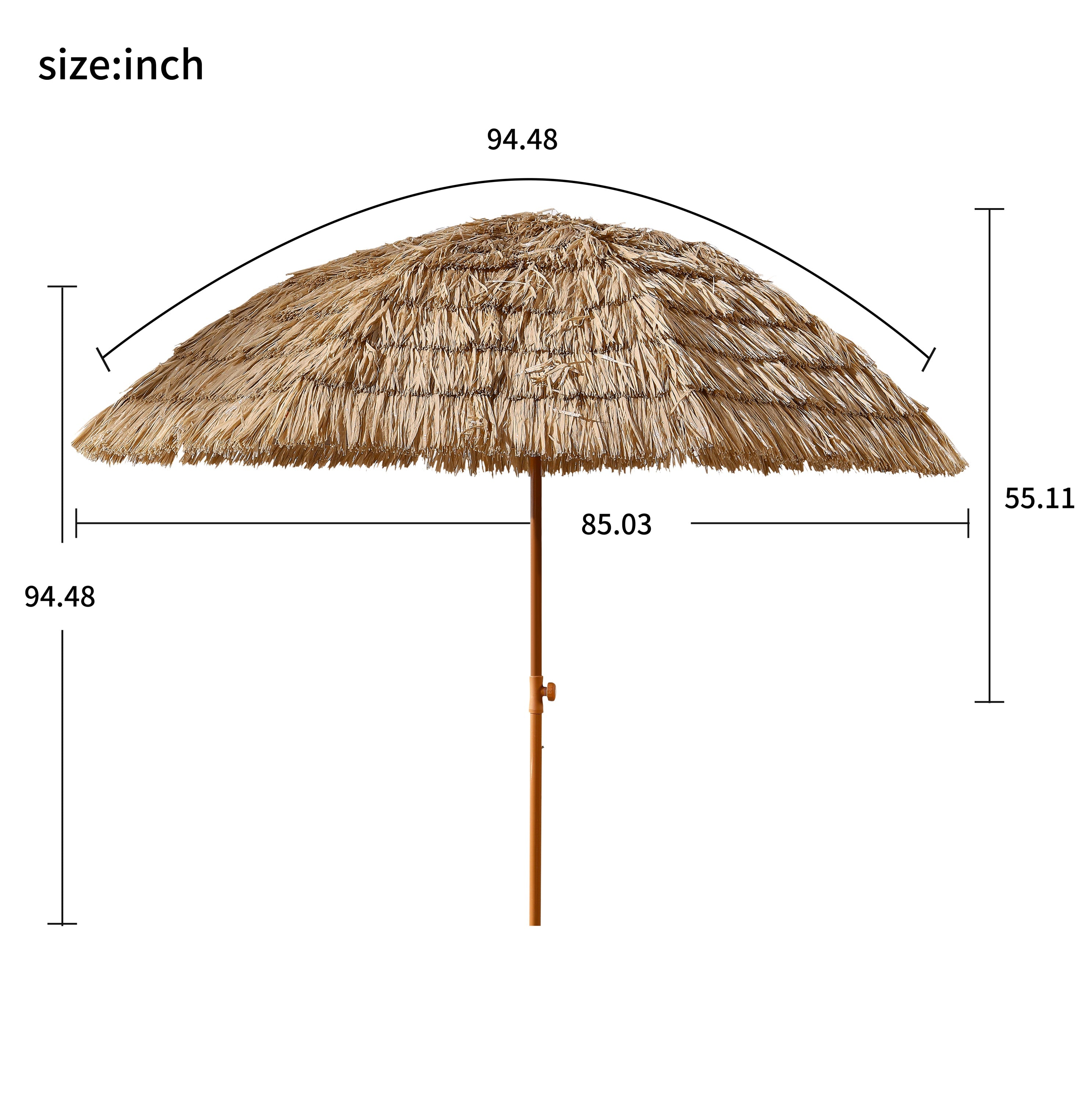 Patio Umbrella Tiki Thatch Style Raffia Brown 8 Ft Tilt Push Button