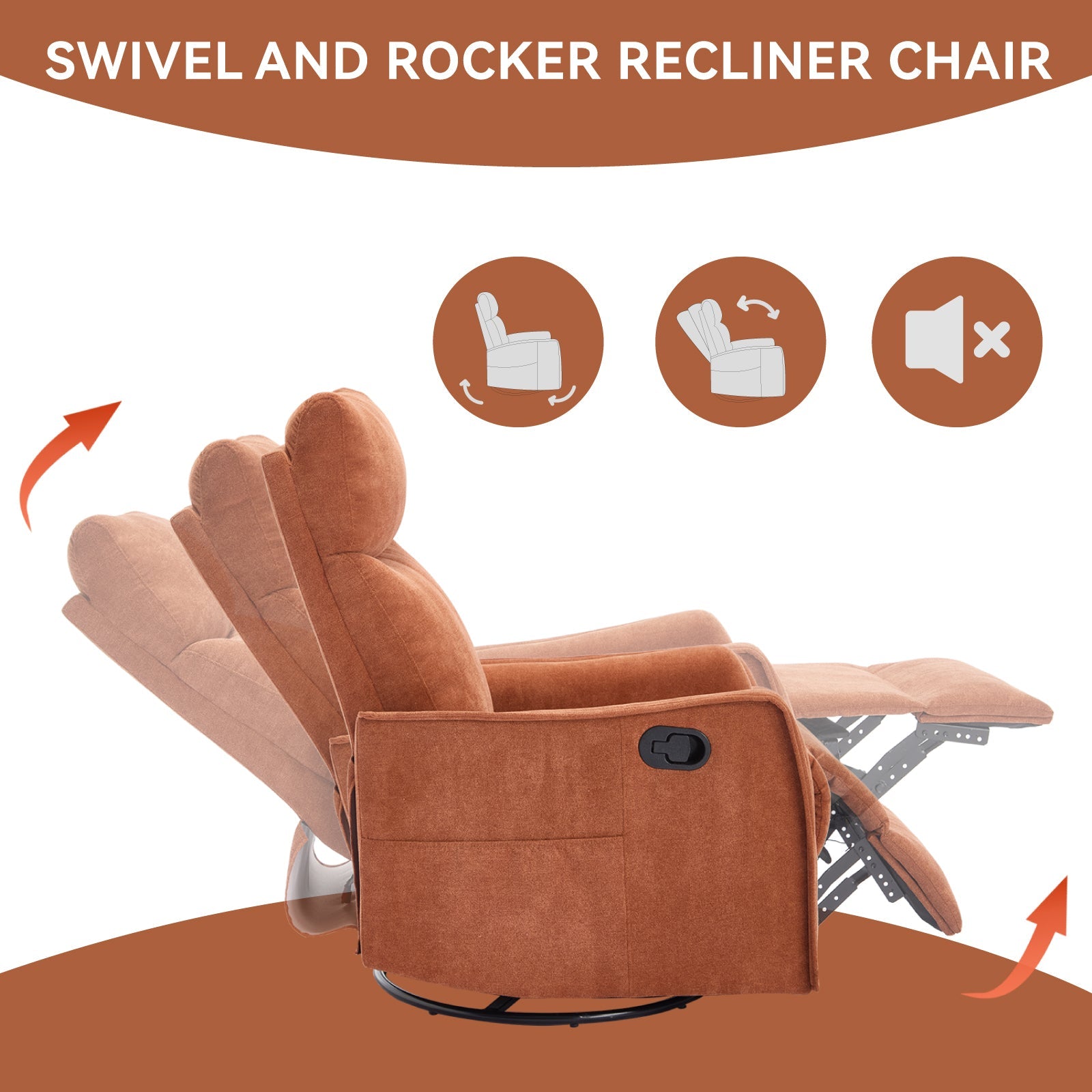 Heated Massage Recliner Chair Swivel Rocker Fabric Orange