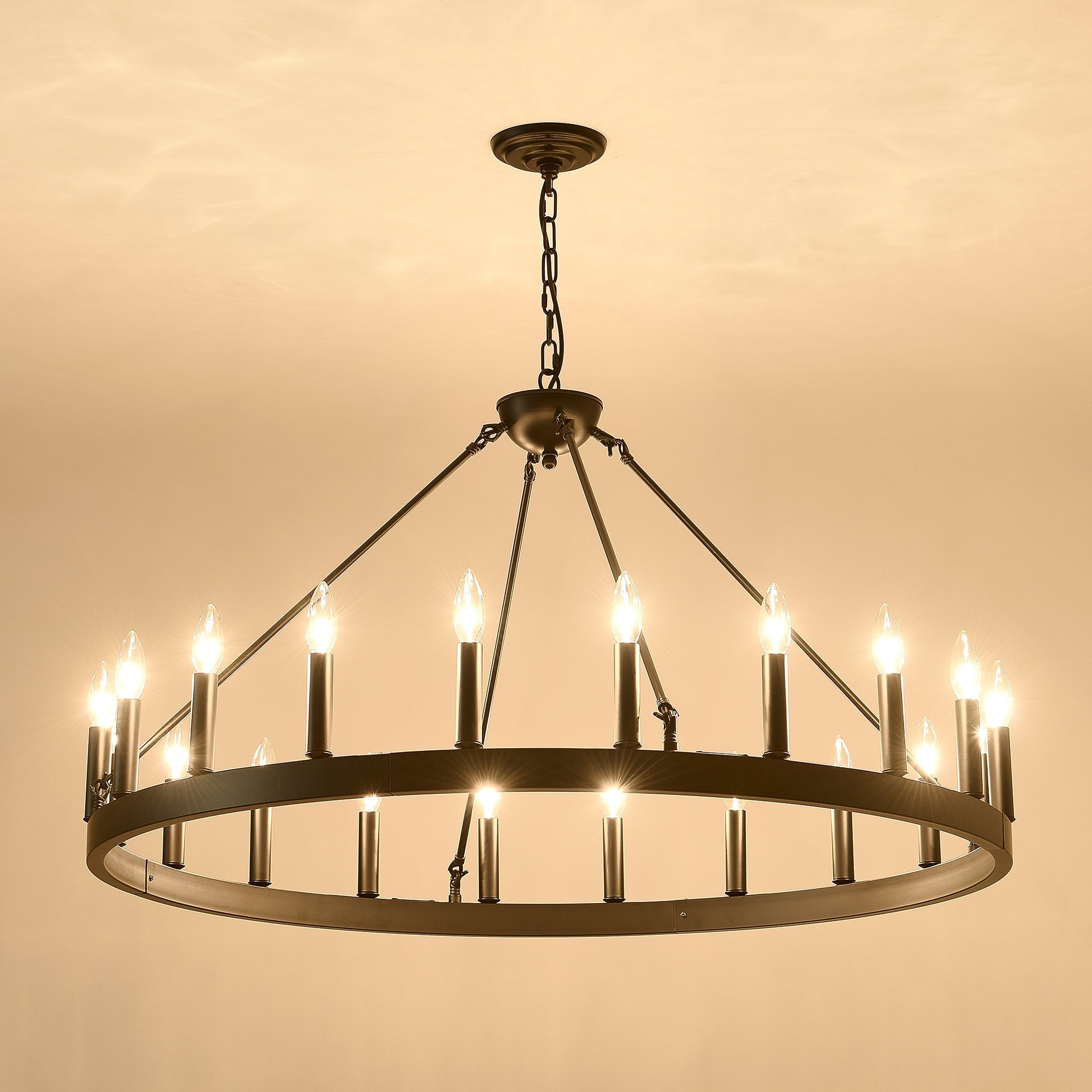 Chandelier Wagon Wheel Matte Black 18-Light 53.15 In E12