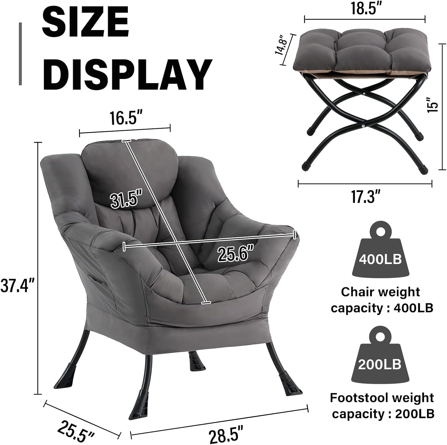 Dark Grey Lazy Chair With Armrests For Living Room Comfort