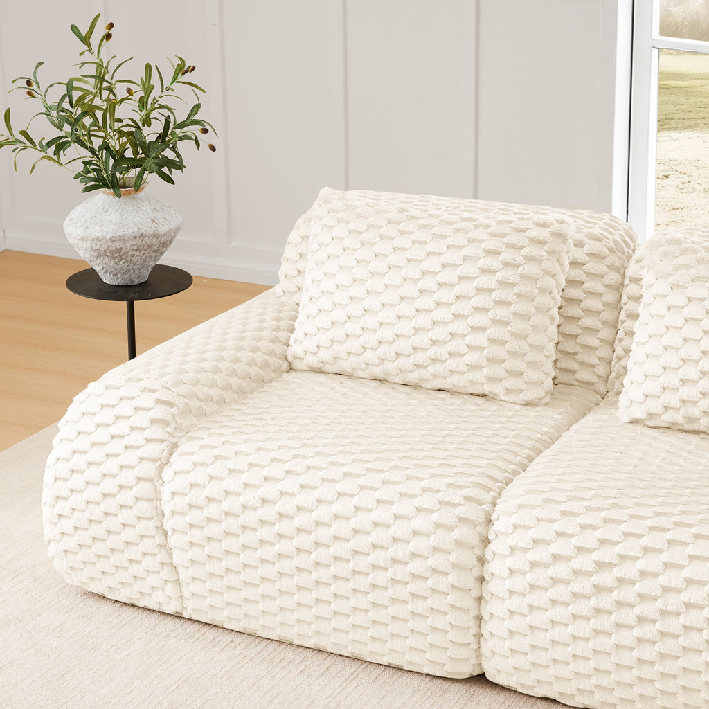 Sectional Sofa Modern Modular Cream Flannelette Deep Seat 82 Inch