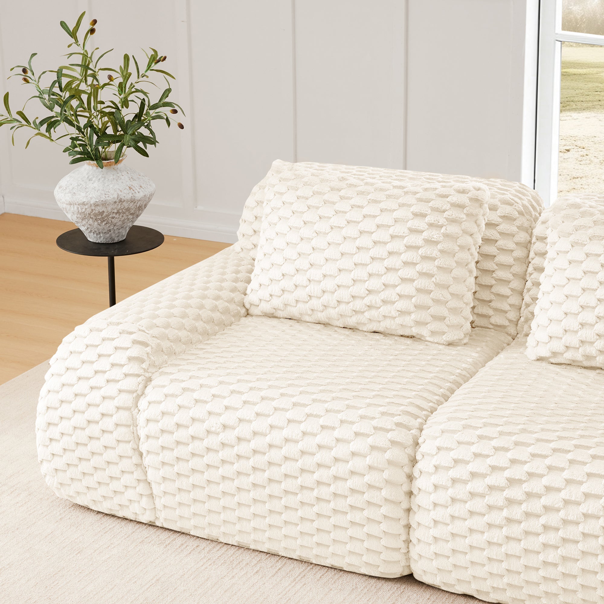 Sectional Sofa Modern Modular Cream Flannelette Deep Seat 82 Inch