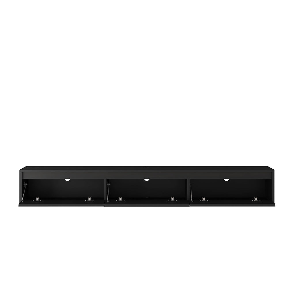 TV Stand Wall-Mounted Floating LED Black MDF 3 AC 2 USB Fits 65 In TV