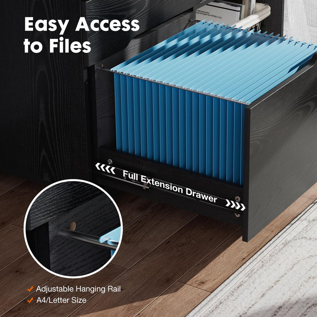 3 Drawer Filing Cabinet Wood Printer Stand with Storage Office Organize Cabinets with Wheels