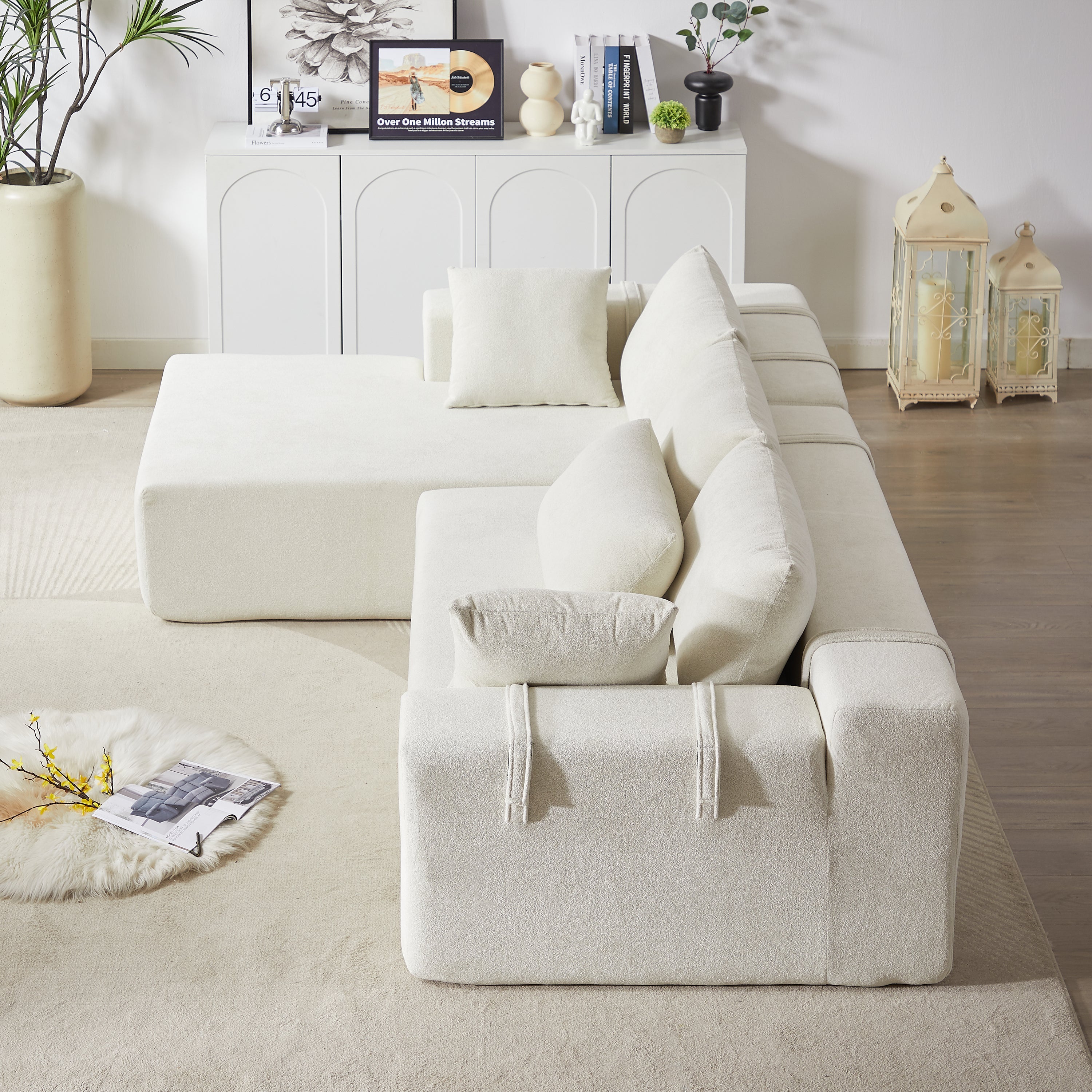Modern Chenille Upholstered Sectional Sofa Couch Set,Modular 108' L Shaped Sectional Living Room Sofa Set With 6 Pillows,Free Combination Sofa Couch for Living Room,Bedroom(Left Chaise)