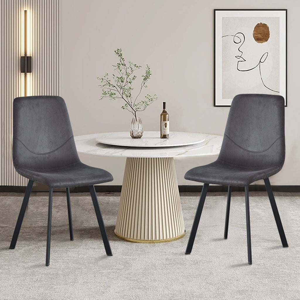 Dining Chair Mid-Century Modern Velvet Gray Metal Legs Set of 2