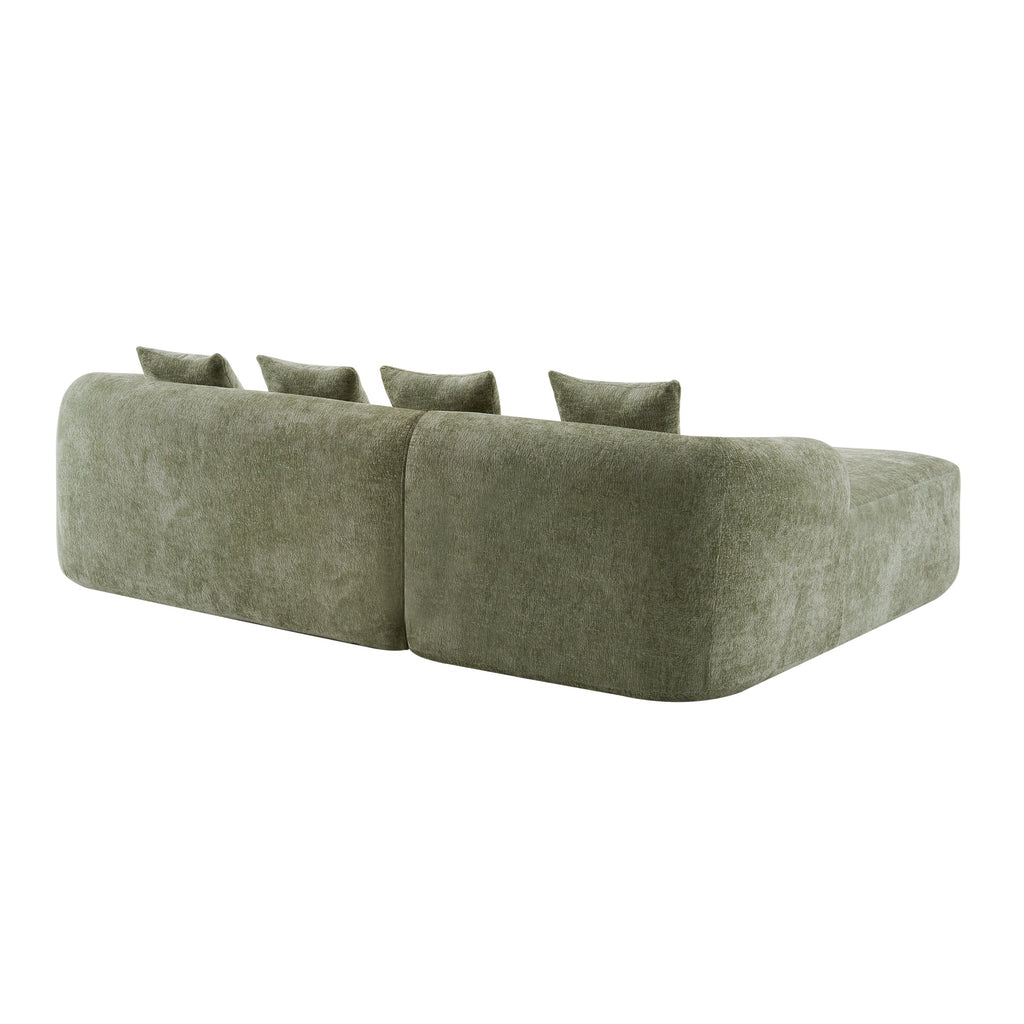 Sectional Sofa l Shape Chenille Green Curved Chaise with Foam and Spring Support
