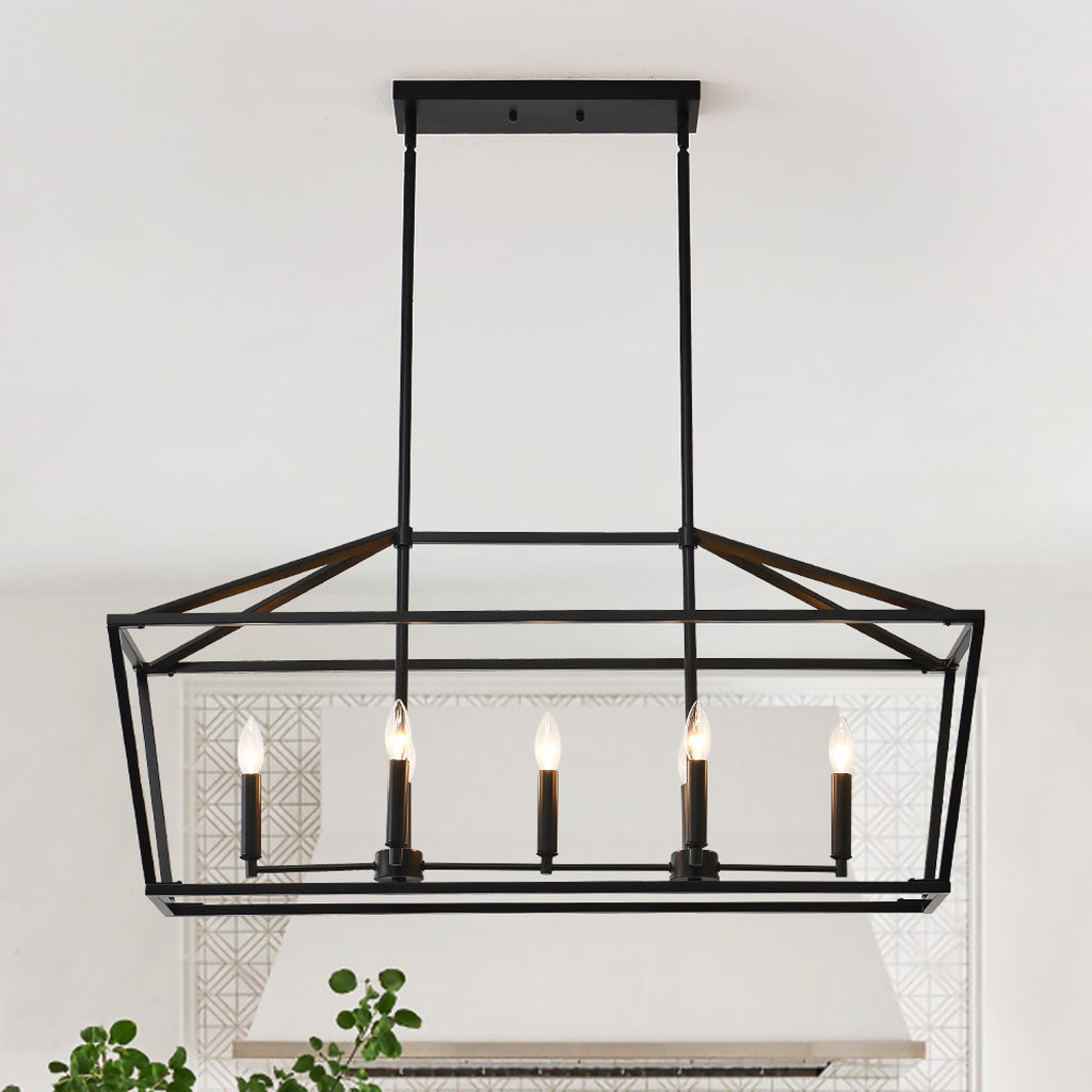 Chandelier Industrial Linear 5-Light Matte Black Metal Pendant 39 In