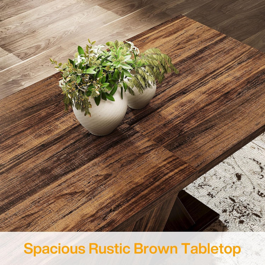 55 Inch Rustic Brown Farmhouse Dining Table For Four