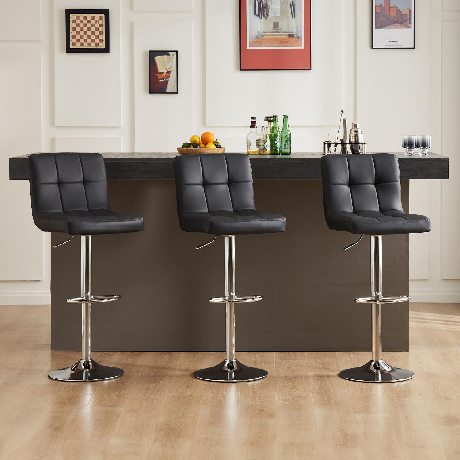 Bar Stools Set of 2, Counter Height Barstools,Square Seat Cushion Barstool with Back, Height Adjustable PU Leather Swivel Barstool ,White
