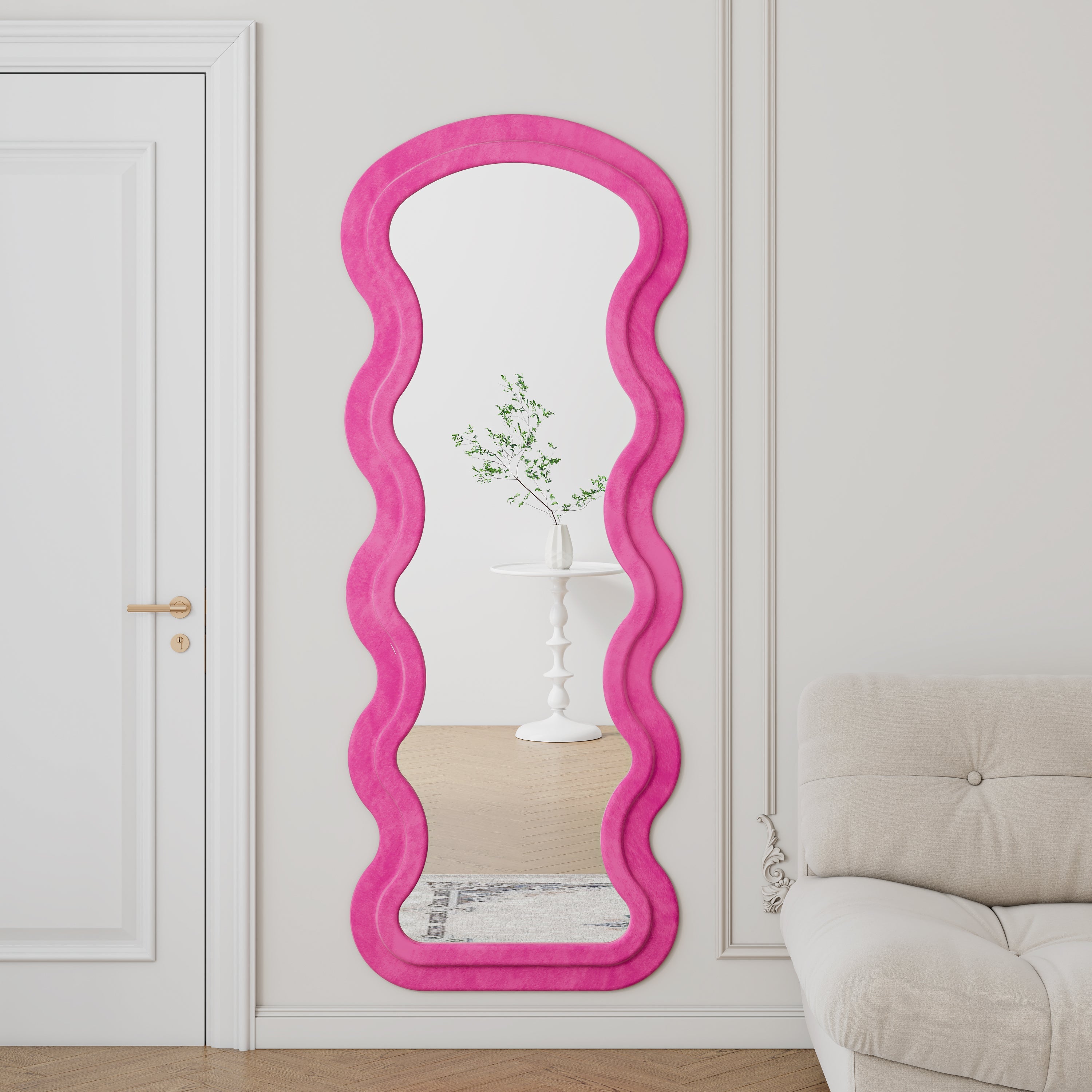 Floor Standing Full Length Mirror Wave Rose Bedroom Living Room Large