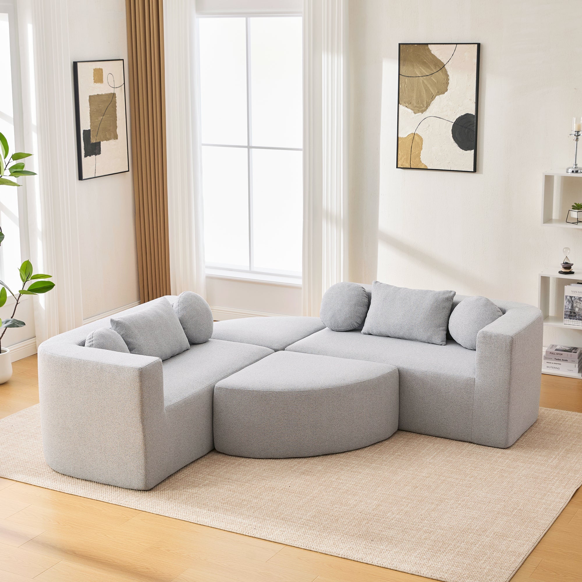 Sectional Sofa U-Shape Modular Boucle Gray 6-Seat Deep Seating 114.9x64.5 In