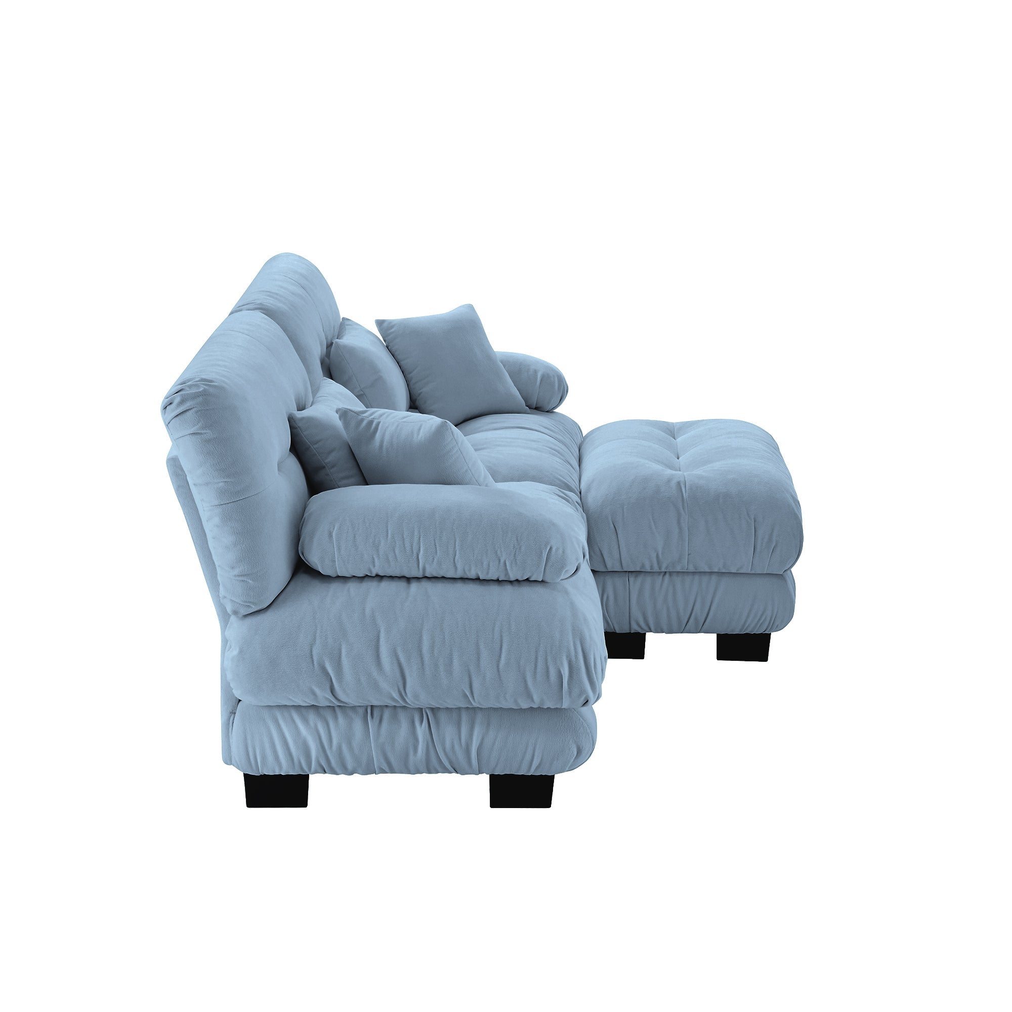 Sectional Sofa Cloud Chenille Blue 2 Seat Convertible Ottoman