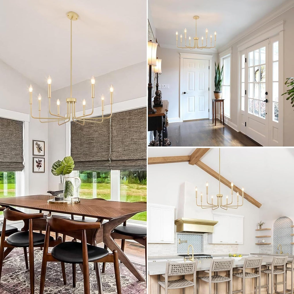 Gold Farmhouse Chandelier 8 Lights for Dining Room