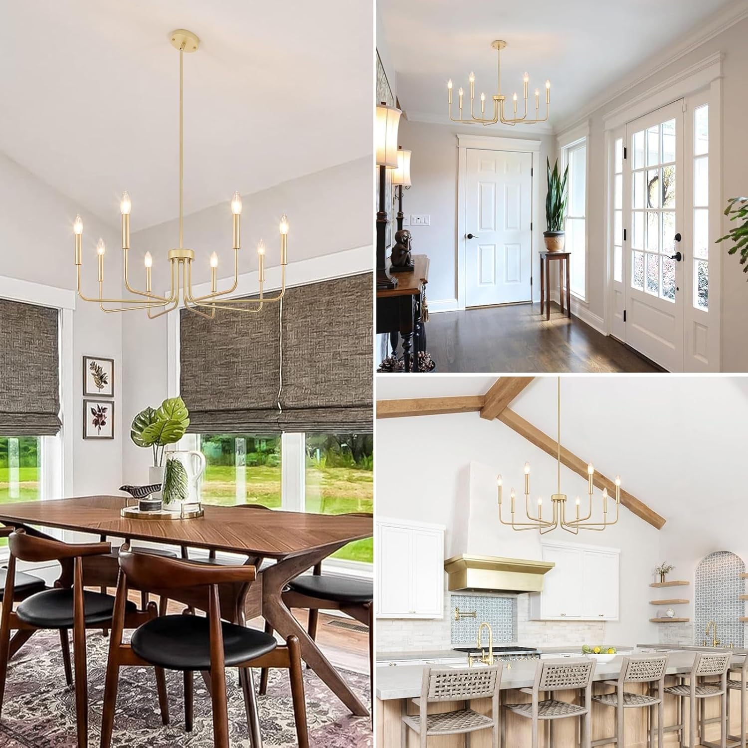 Gold Farmhouse Chandelier 8 Lights for Dining Room