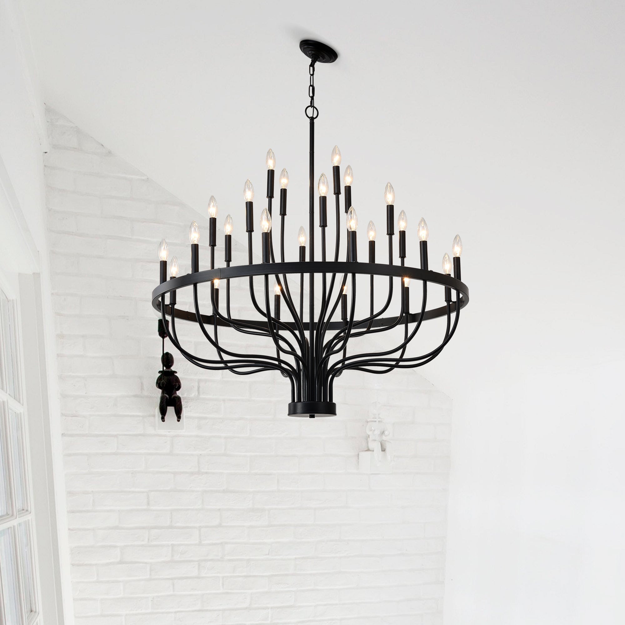 Chandelier 36-Light Black Industrial Iron Candle Farmhouse Pendant